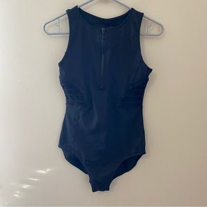 DANZ N MOTION Zip-Up Mesh-Ribbed and Back Black Women’s Dance Ballet Leotard